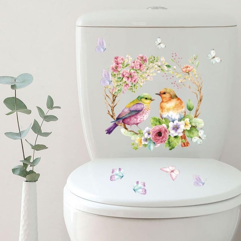 Ethanberg 3 Sheets Flowers Birds Butterflies Toilet Seat Lid Stickers, Removable Waterproof Toilet Cover Sticker Decals, Self-Adhesive Bathroom Wall Stickers, Toilets Seat Decals for WC Restroom Home Decor - Image 5